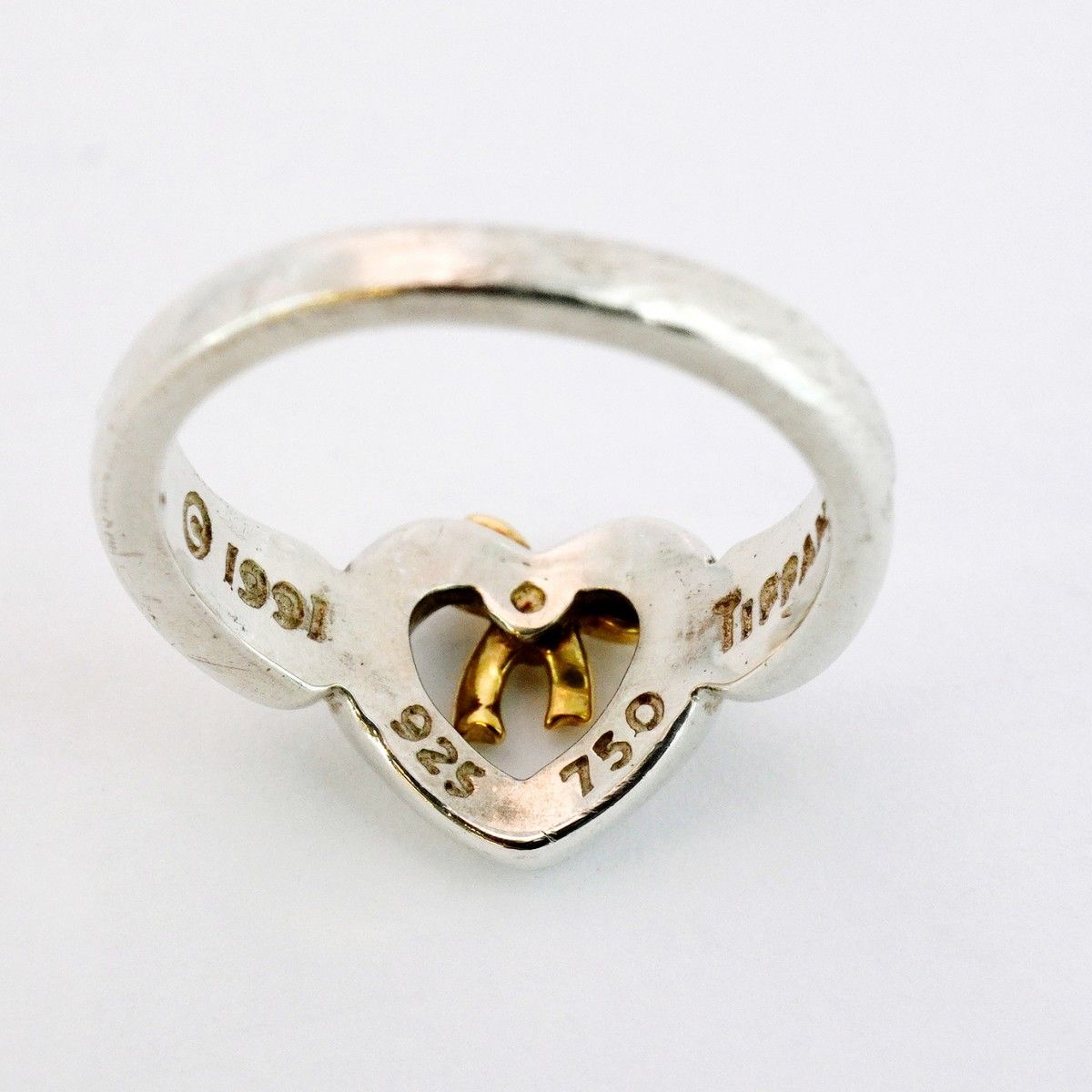 ティファニー オープンハート リボン リング 750/925 保存袋付9号 TIFFANY & CO.(ティファニー) 750 925 Open Heart Ribbon Ring