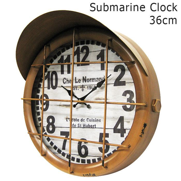 18kg素材サブマリン クロック イエローブラウン (潜水艦) 壁面 掛け時計 つや消し - 掛時計/柱時計