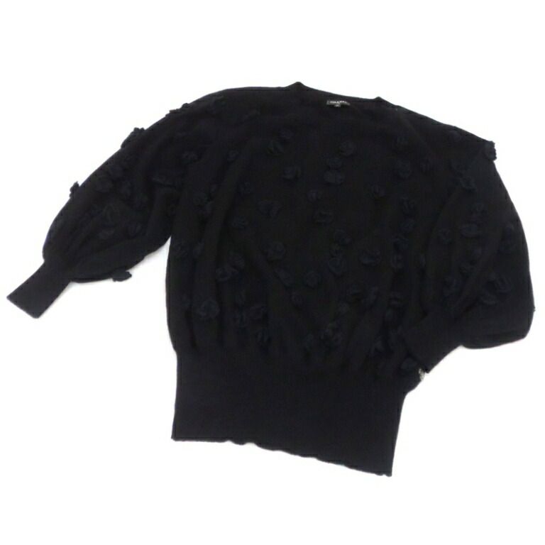 シャネル CHANEL カメリアモチーフ ニット  ブラック 黒 カシミヤ CHANEL（シャネル） P54795K07197 カメリア＆リボン カシミヤニット