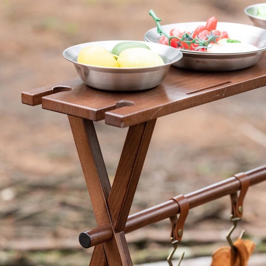 【最安値】 キャンプラック 木製 アウトドア ウッドハンギング 多機能ラック フックあり 収納袋あり コンパクト アンティーク