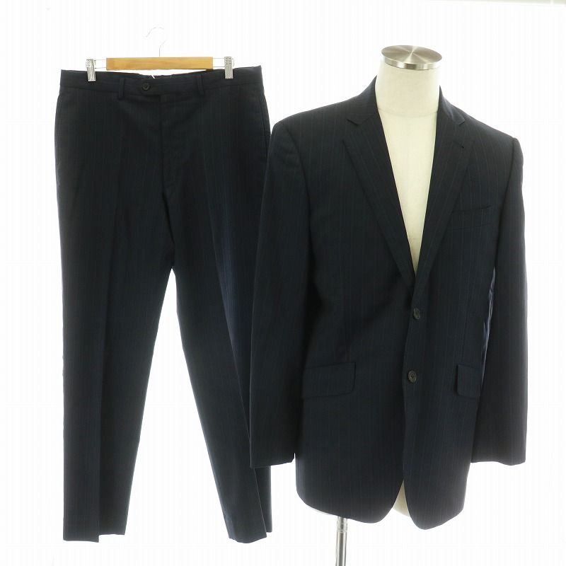ポールスミス PAUL SMITH ロロピアーナ Loro Piana Super120s スーツ セットアップ テーラードジャケット スラックス 背抜き 2B サイドベンツ ストライプ M 紺 ネイビー |MW GY18