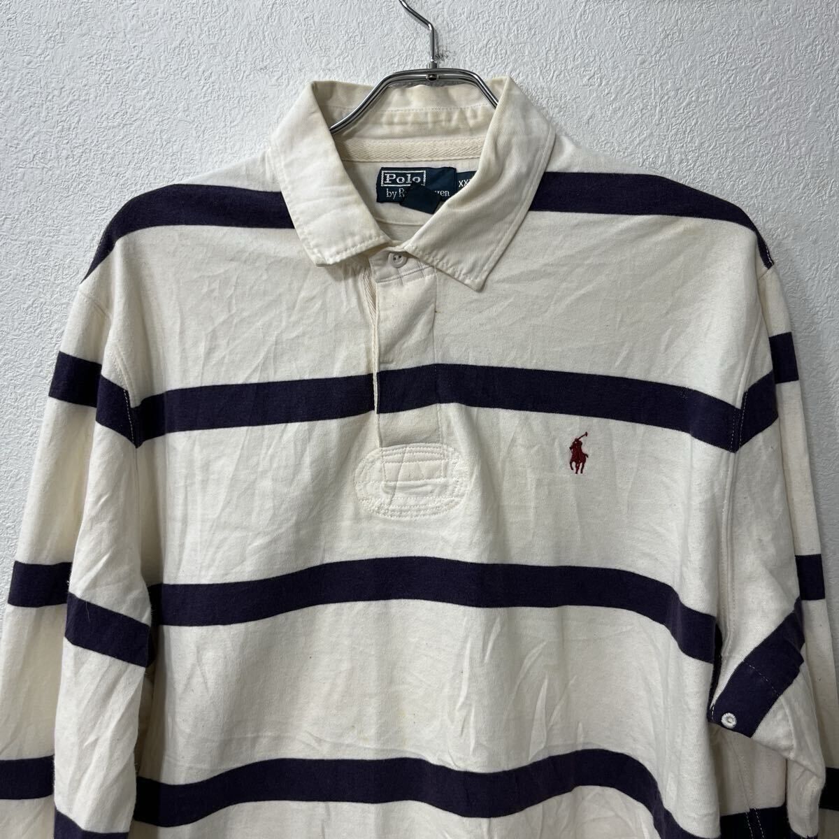 POLO RALPH LAUREN 長袖 ボーダー ラガーシャツ 2XL ホワイト