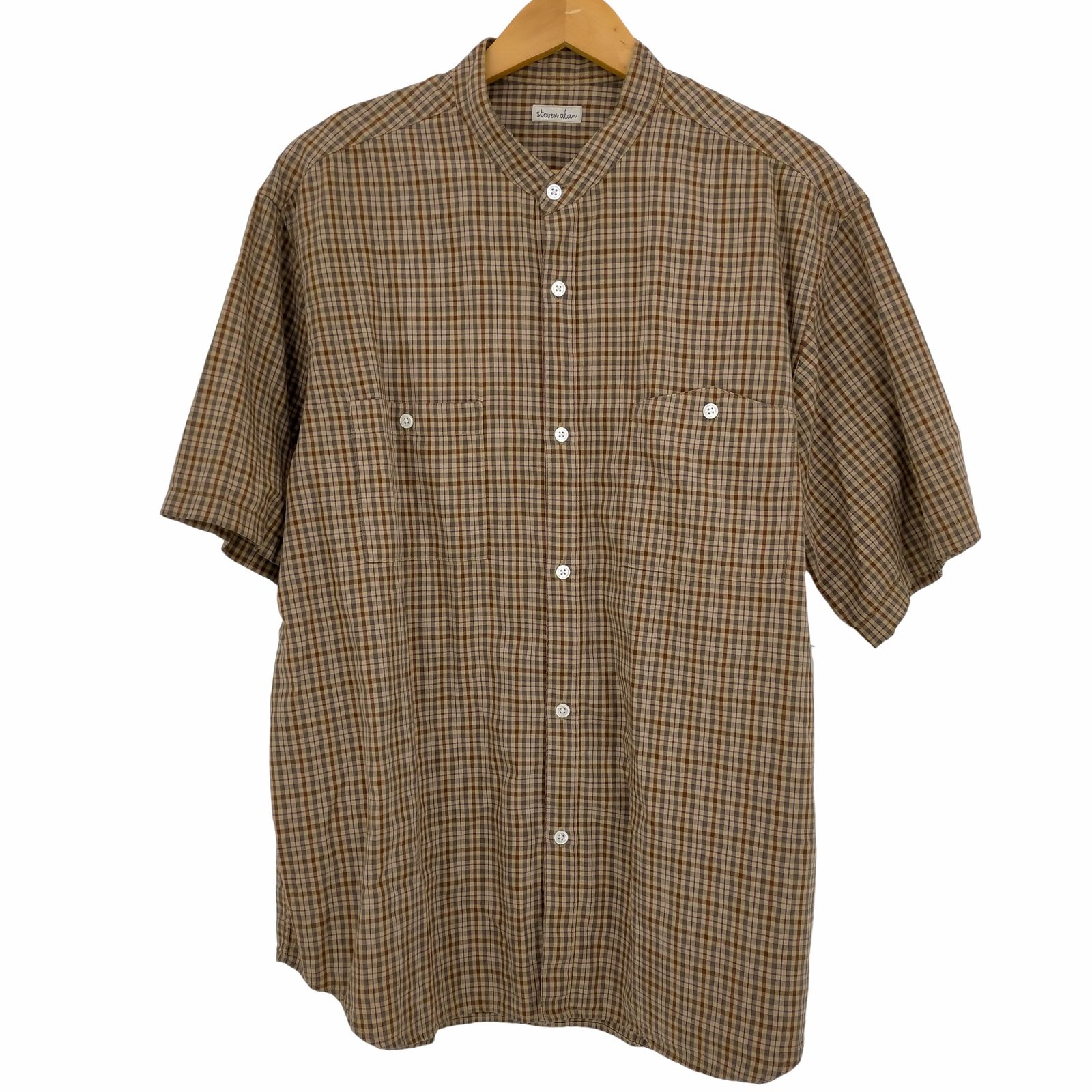 Steven Alan＞ C/LY チェック バンド カラー ワーク シャツ