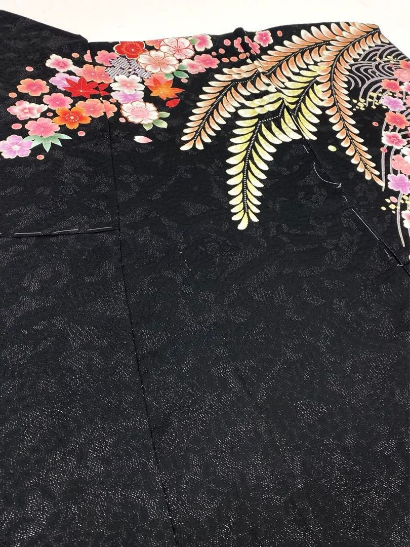 振袖 仮絵羽 青柳 金駒 金彩 紋意匠 正絹 未仕立て品 八掛付き 振袖 仮絵羽 金駒 金彩 紋意匠 正絹 未仕立て品 八掛付き