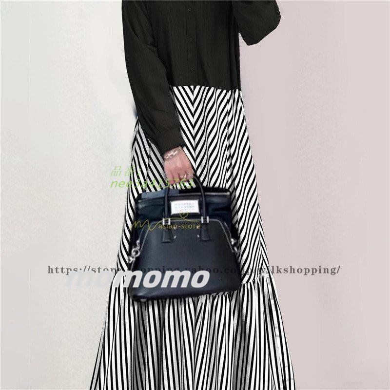 ロングワンピース 秋冬ワンピース ストライプワンピース