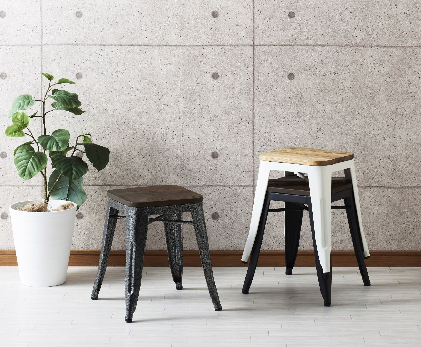 メタル パール金属 スツール チェア 椅子 鉄 アンティーク 座面 木製 エルム ハンマートーン N-83