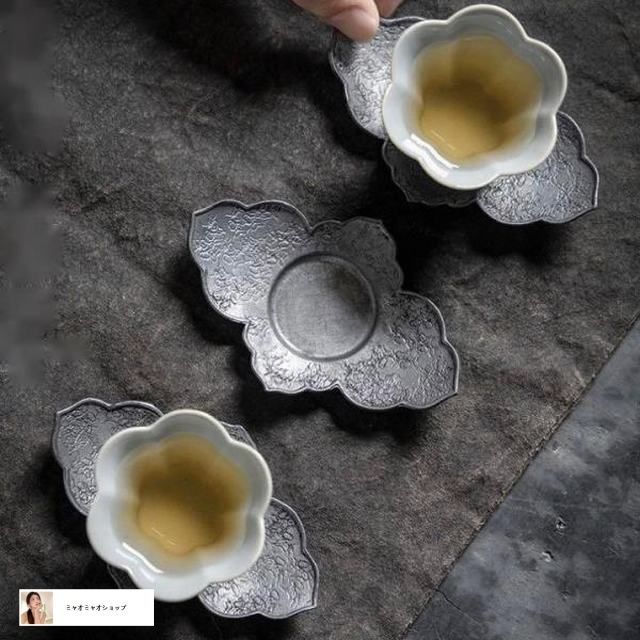 煎茶道具　松月造　純錫　蕉葉式　茶托　五客　合計約514g　箱付　V　R7300 楽天市場】【中古】【煎茶道具】乾茂號造 錫円式茶托5客（413g