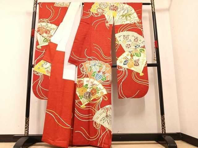 平和屋着物●豪華振袖　駒刺繍　檜扇花文　金彩　正絹　逸品　AABA7818ph 平和屋着物○豪華振袖 駒刺繍 檜扇花文 金彩 正絹 逸品 AABA7818ph
