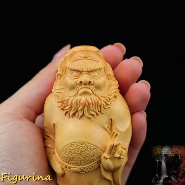 ミニチュア仏像 鍾馗様鍾馗・鎮宅聖君置物 （木製：ツゲ）＿