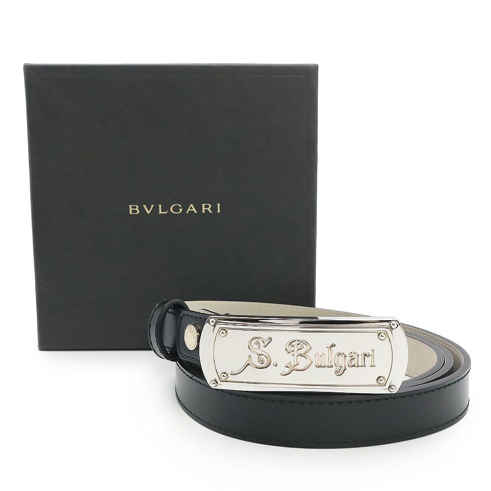 【美品】BVLGARI　ベルト　シルバーバックル　レザー　ブラック 美品✨BVLGARI ブルガリ レザーベルト シルバー金具 約88～98