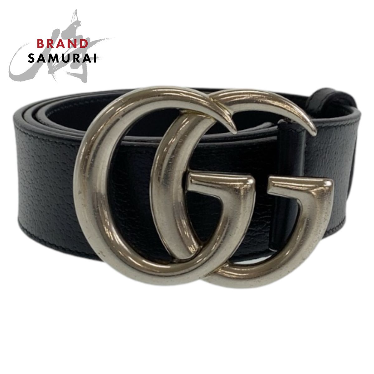 GUCCI グッチ マーモント GGロゴ ブラック 黒 シルバー金具 レザー 525040 ベルト バックル 84cm|34インチ 男女兼用 メンズ 407122