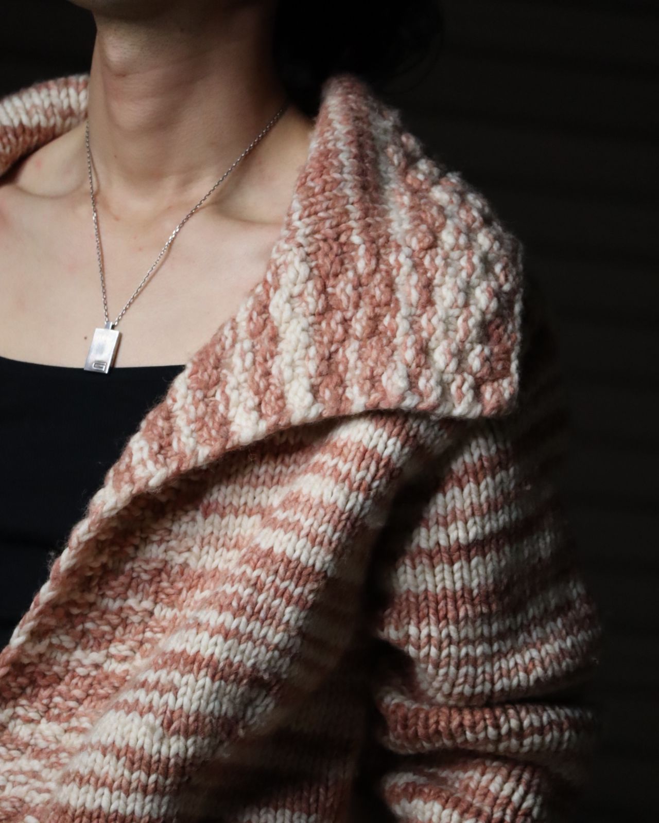 melange × stripes belted chunky knit cardigan 80s 90s vintage 