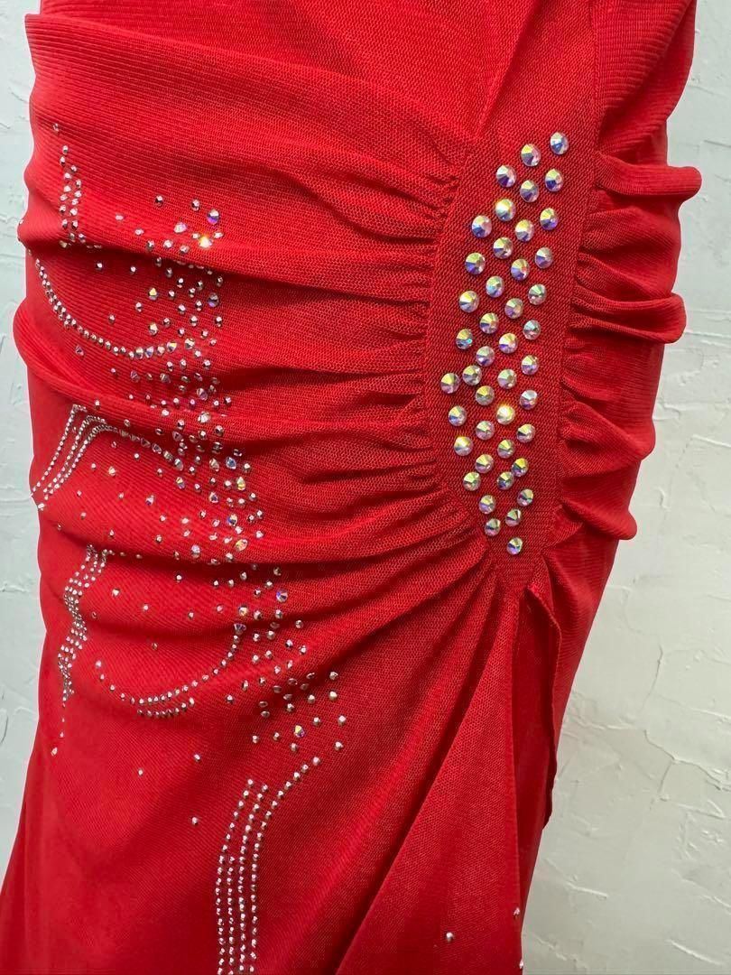 赤 新品 ラインストーン 社交ダンス フレアーデザインスカートd035