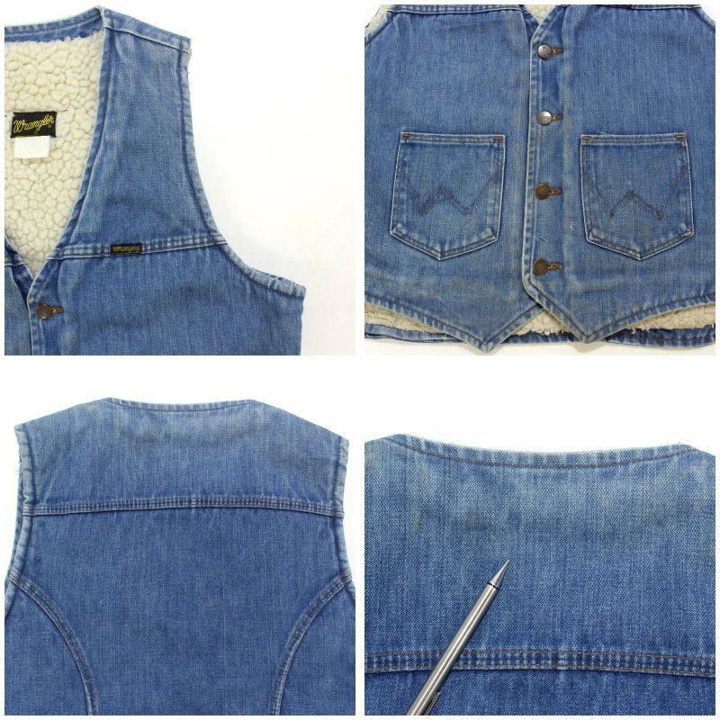 80s USA製 vintage Wrangler 裏地ボア デニムベスト メンズ 表記L 