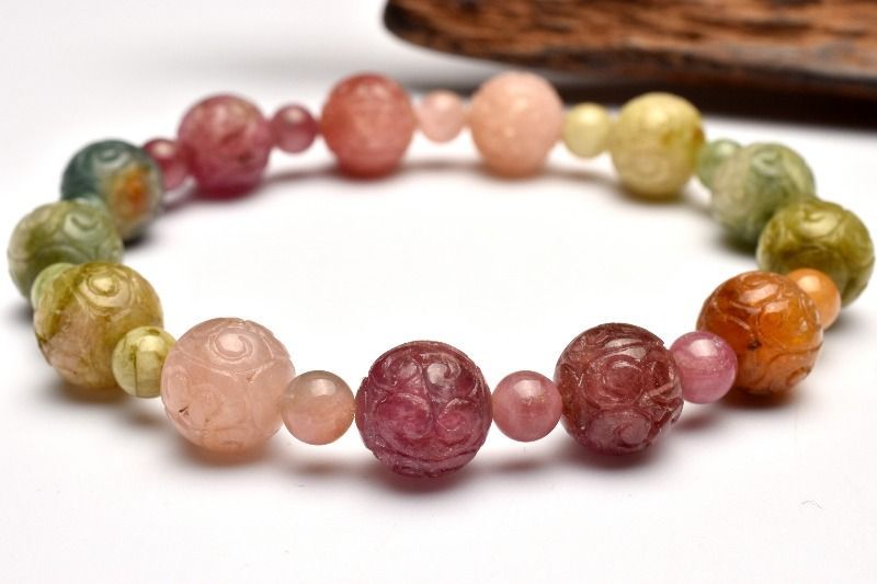 １点物 AA 入り ウォーターメロントルマリン 9.5 丸玉5 mm マニ車 ブレスレット パワーストーン 天然石 _MA9884