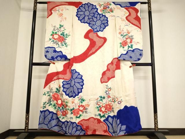 平和屋着物∵女の子 十三参り 子供 祝着 絞り 草花文 金彩 正絹 AABA1235ja