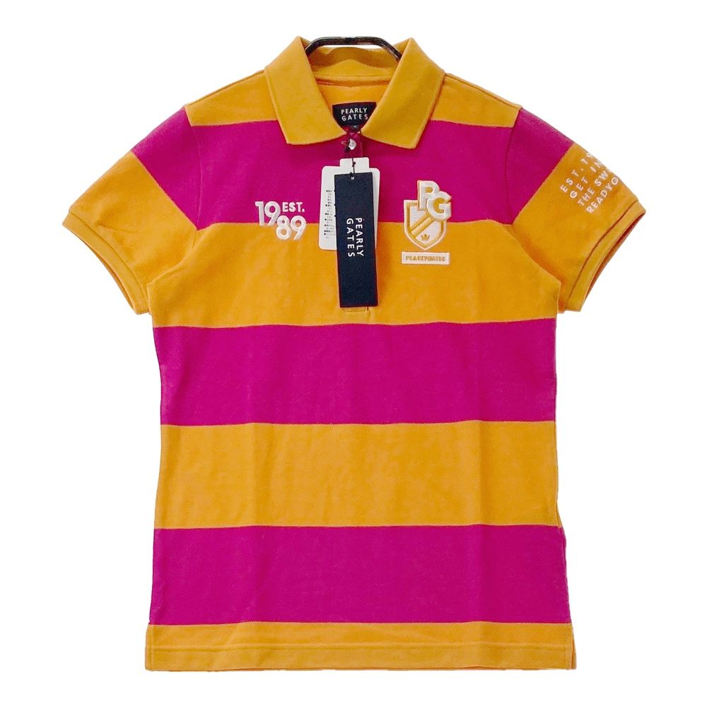 サイズ：0 PEARLY GATES パーリーゲイツ 055-0160561 半袖ポロシャツ ボーダー柄 オレンジ系 [240101475354] ゴルフウェア レディース ストスト サイズ：0 PEARLY GATES パーリーゲイツ 055-0160561 半袖