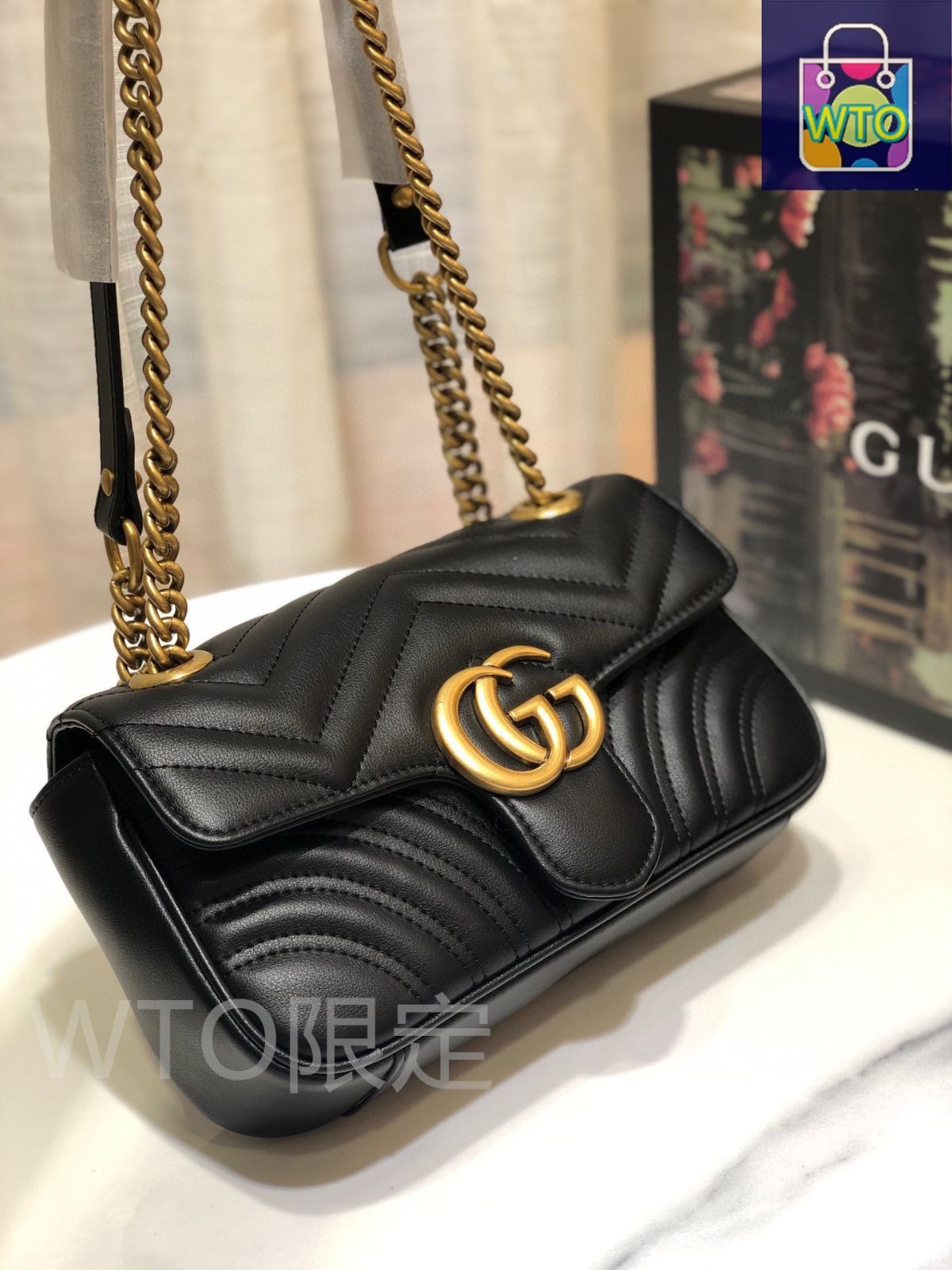 今日特価】GUCCI GG Marmont ブラック 22x15 ウェーブレザー