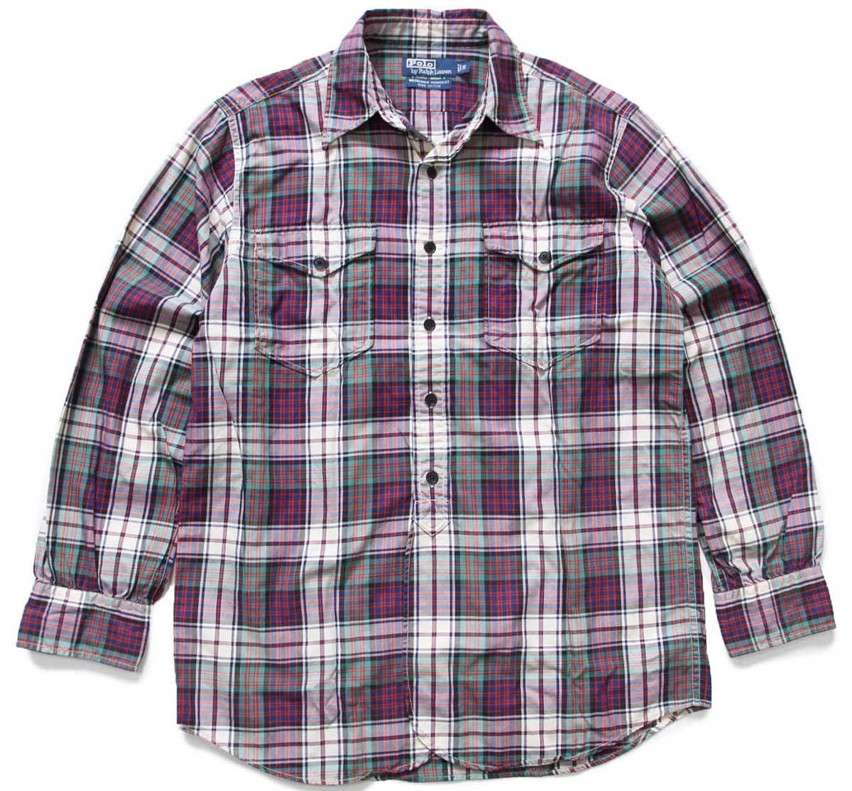 00s ポロ ラルフローレン WOODSMAN WORKSHIRT マドラスチェック コットンシャツ S オールド ワーク オーバーサイズ