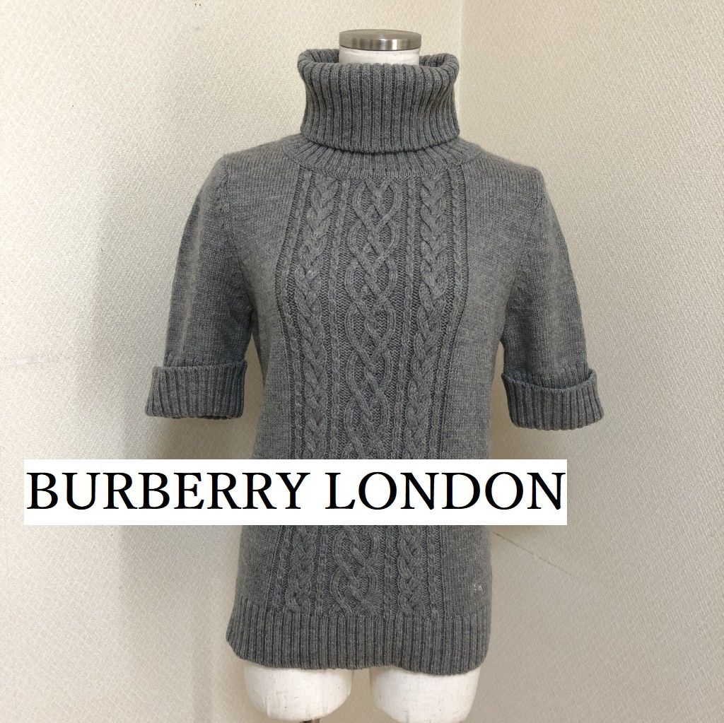 BURBERRY LONDON 5分袖 タートルネック ニット セーター M グレー