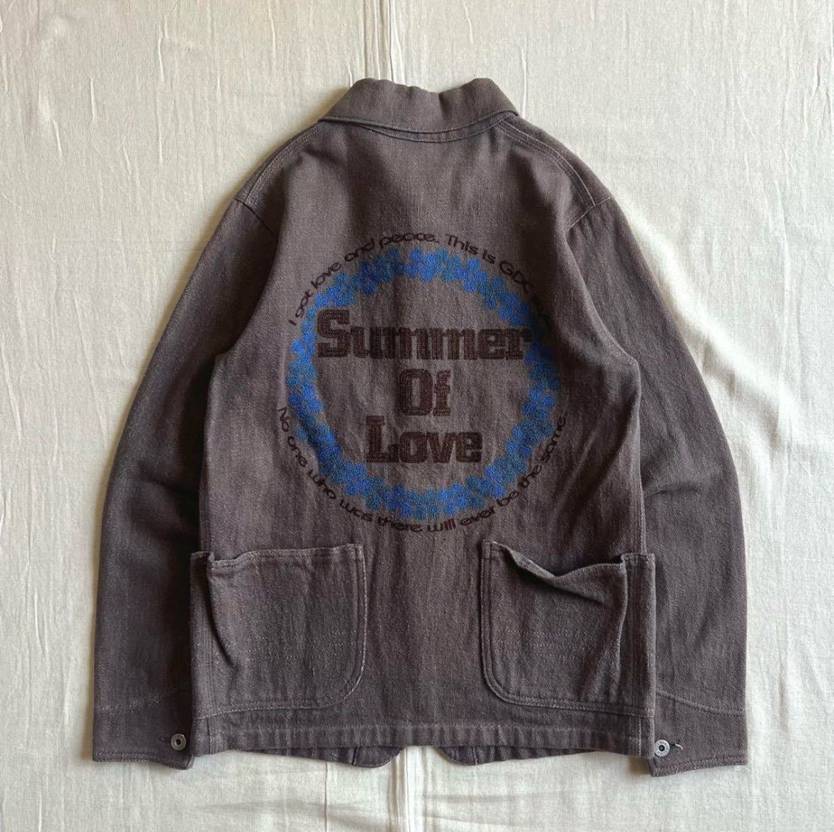 00s archive 当時物 初期GDC 両面刺繍 Summer of Love 花 カバーオール 襟付きジャケット ピースマーク メッセージロゴ 複数ポケット