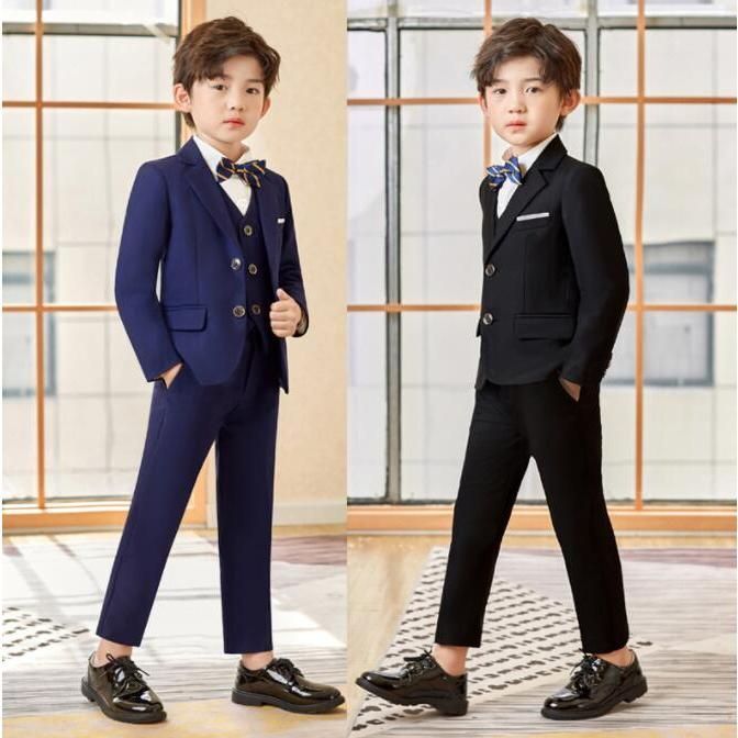 フォーマルスーツ 男の子 スーツ キッズ 子供 4点セット ジャケット+ベスト+パンツ+蝶結び 上下セット タキシード ブラック ネイビー ジュニア 入学