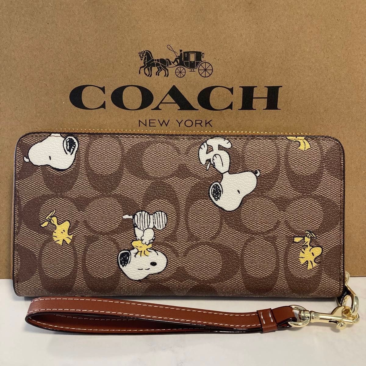 新品未使用 COACH コーチ 長財布 スヌーピー コラボ新作 シグネチャー カーキ ブラウン - メルカリ