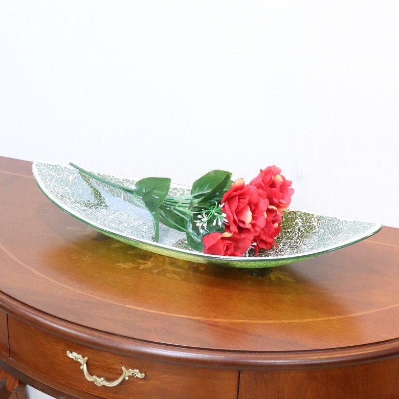 クラックガラス 花器 フルーツコンポート エメラルドクウォーツ