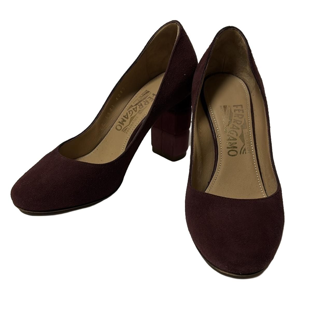 ２年保障、送料無料。 FERRAGAMO|SalvatoreFerragamo サルバトーレフェラガモ パンプス 5C レディース - ボルドー×ピンク