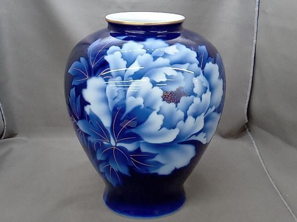 深川製磁 瑠璃牡丹 花瓶