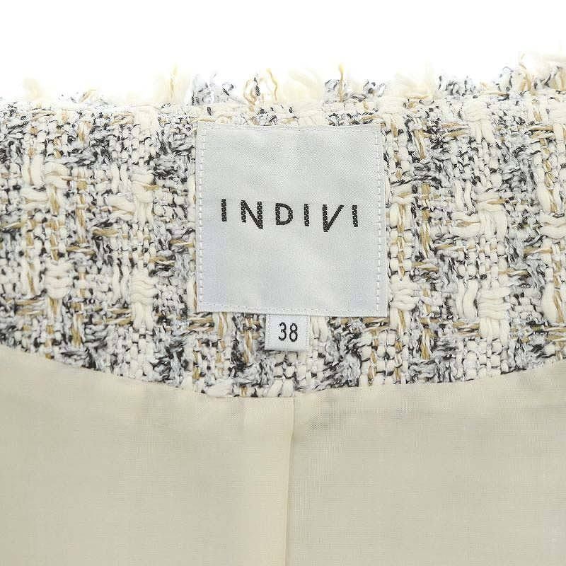 インディヴィ INDIVI ツイード ジレ ベスト 前開き フリンジ 38 インディヴィ INDIVI ツイード ジレ ベスト 前開き フリンジ 38