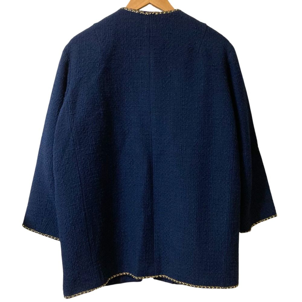 22AW MUSE de DEUXIEME CLASSE ミューズドゥーズィエムクラス chain tweed ジャケット サイズF ネイビー レディース 古着