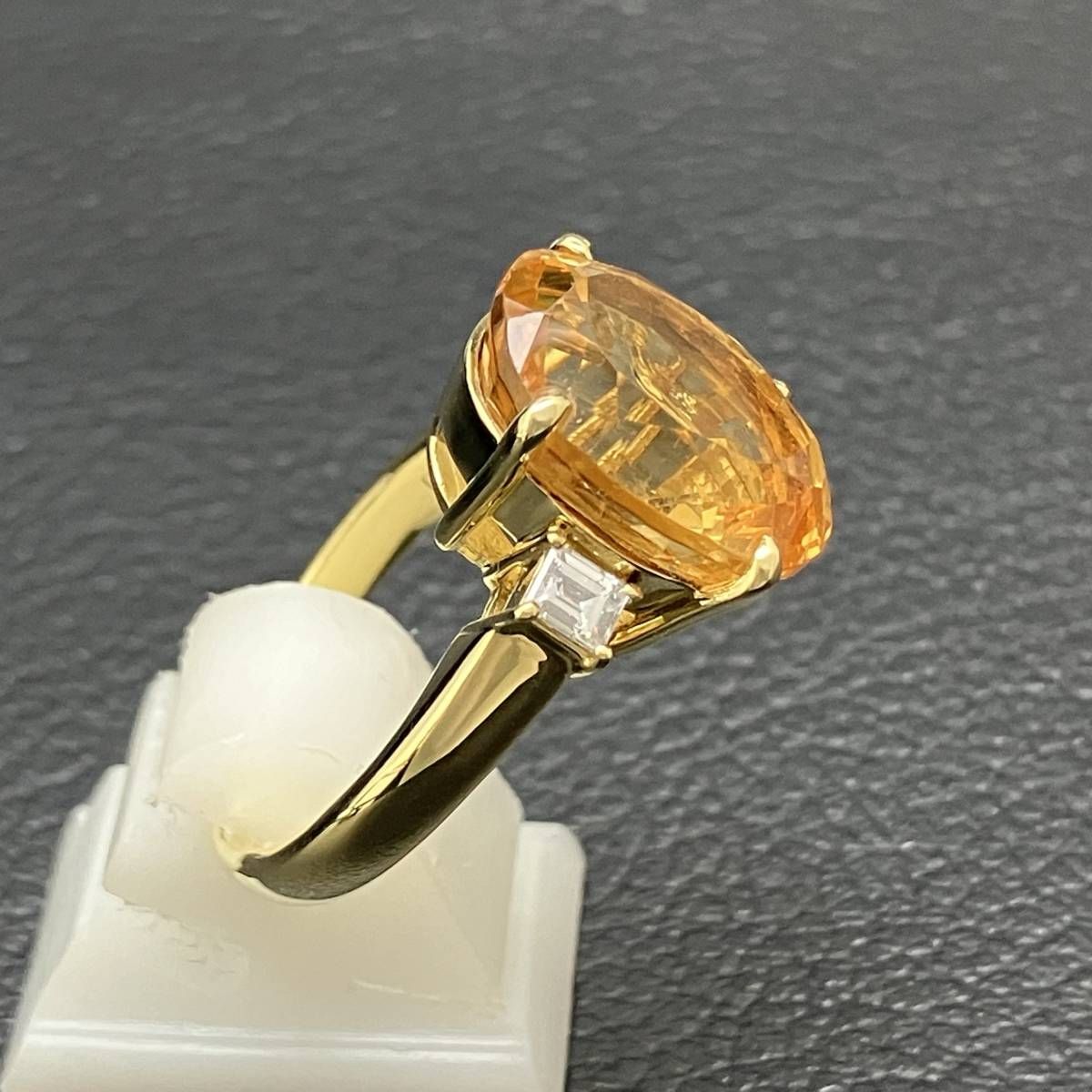 新品仕上済み シトリン 7.96ct ダイヤ 0.30ct デザイン リング K18 14 