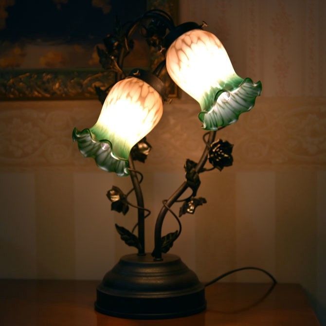 テーブルライト ランプ 室内エッセンス グリーンブッド2灯タッチランプ LED電球対応 北欧 アンティーク クラシック 4004