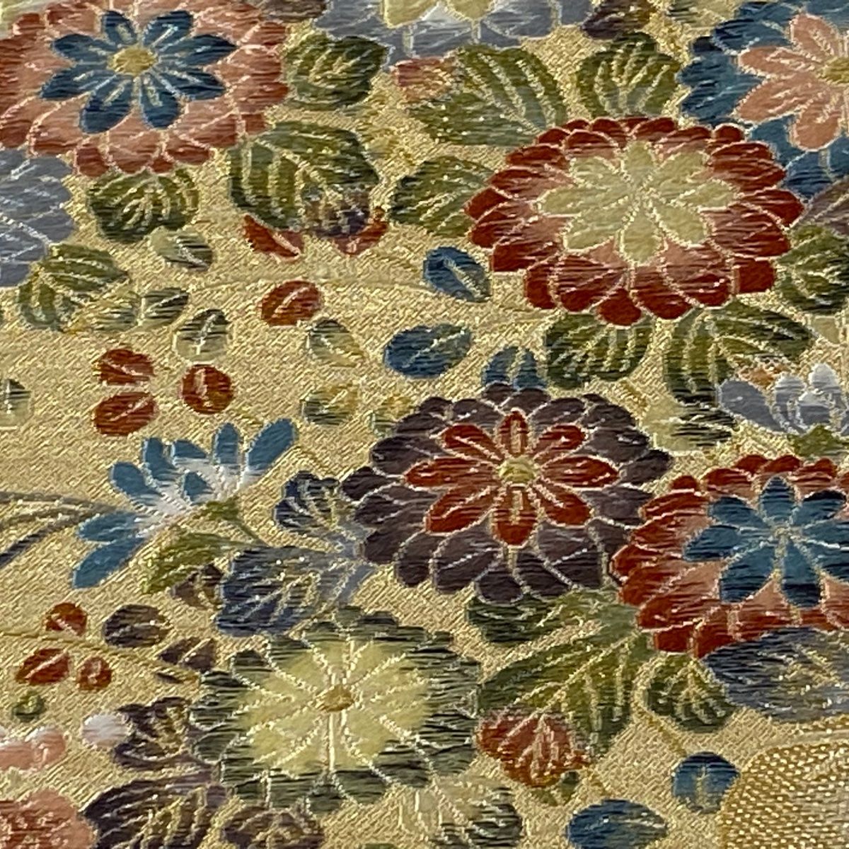 袋帯 美品 秀品 加賀照楽秋春文 金糸 箔 金色 六通 正絹 【中古