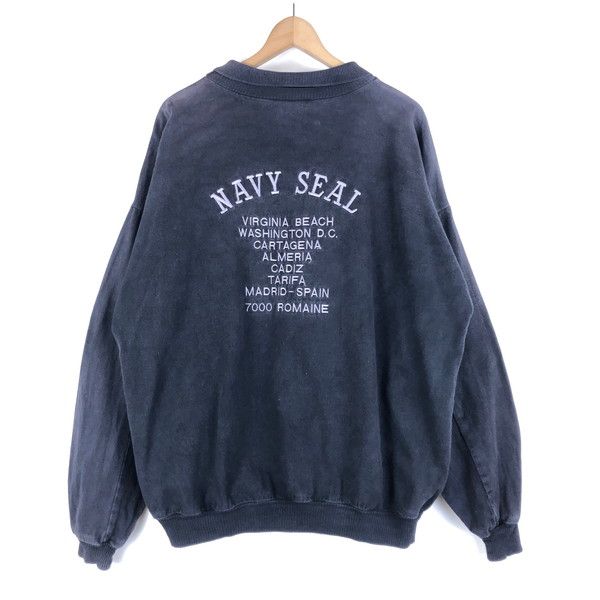 【古着】 プルオーバートップス ポロ襟 DOS CAMARAS バック刺繍 NAVY SEALS ブラック系 メンズXL 【中古】 n058477