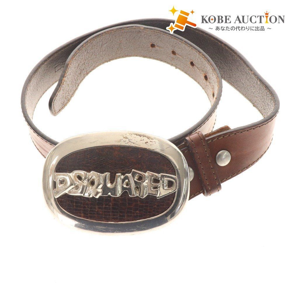 Dsquared2 レザー ベルト M ブラウン DSQUARED2 ロゴプレート レザー