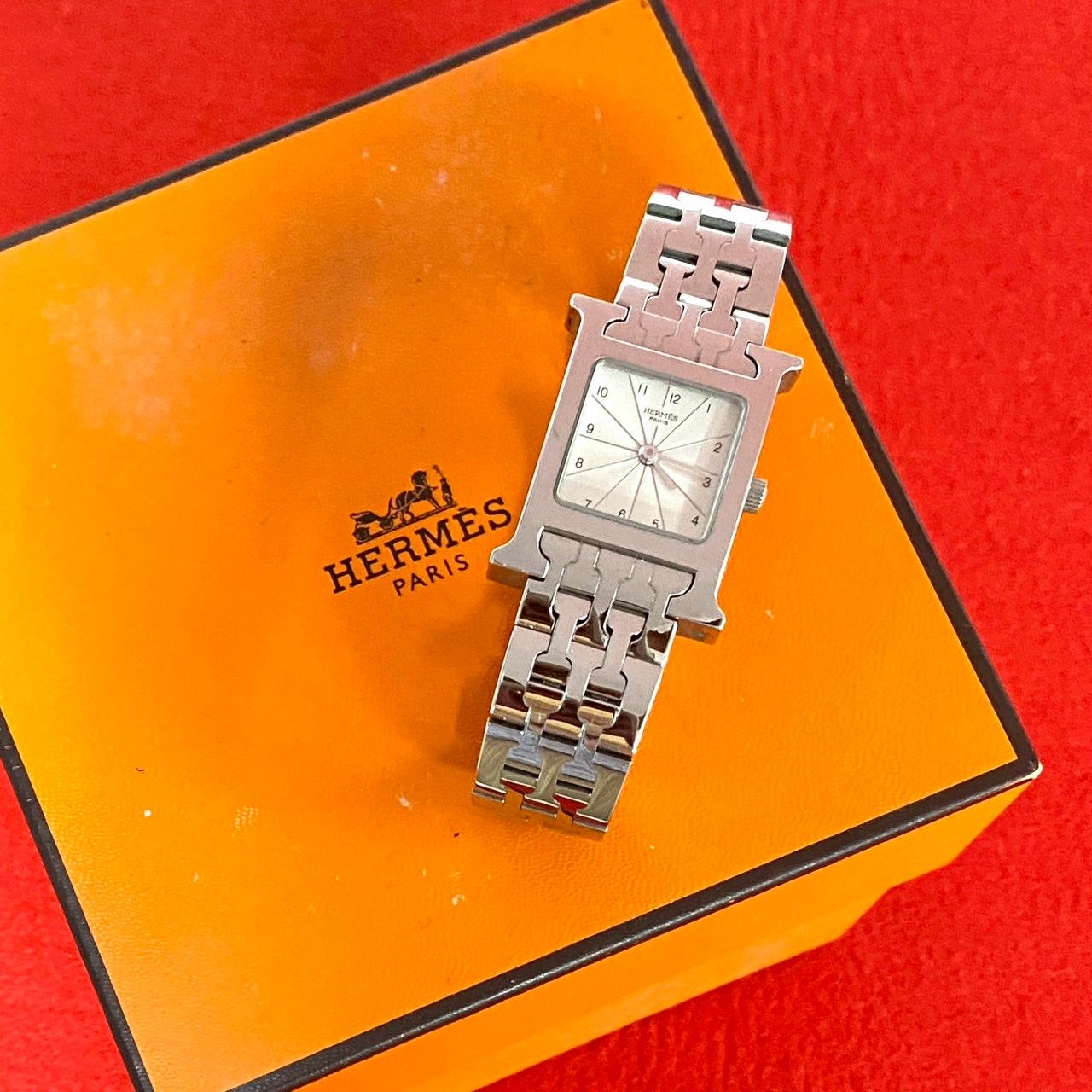 稼働品 き HERMES エルメス Hウォッチ ステンレス 腕時計 リストウォッチ メンズ レディース アクセサリー シルバー 23685