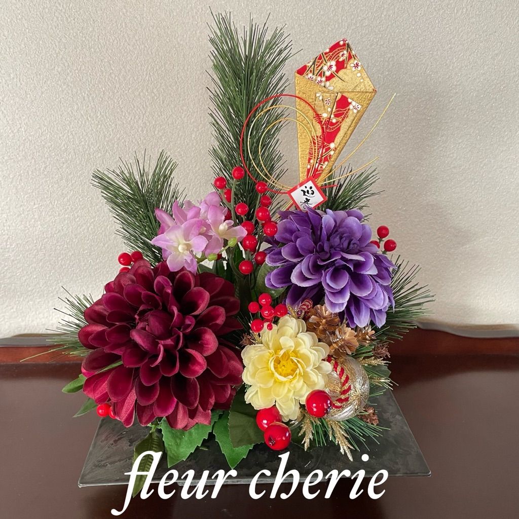 2023迎春アートフラワーアレンジアーティフィシャル造花玄関飾りしめ縄