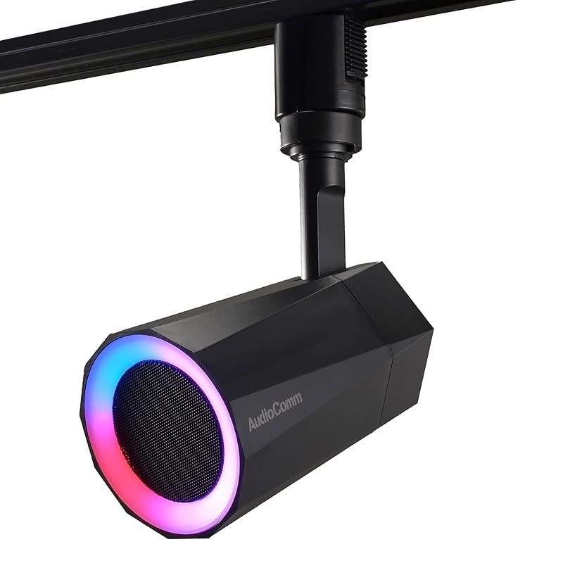 オーム OHM オーム電機AudioComm スピーカー付きライト レールライト用 イルミネーション 7色調色 ワイヤレススピーカー 音楽 連動 LED スポットライト レールスピーカー ライティングダクト接続タイプ ブラック ASP-WR200N 03- 1