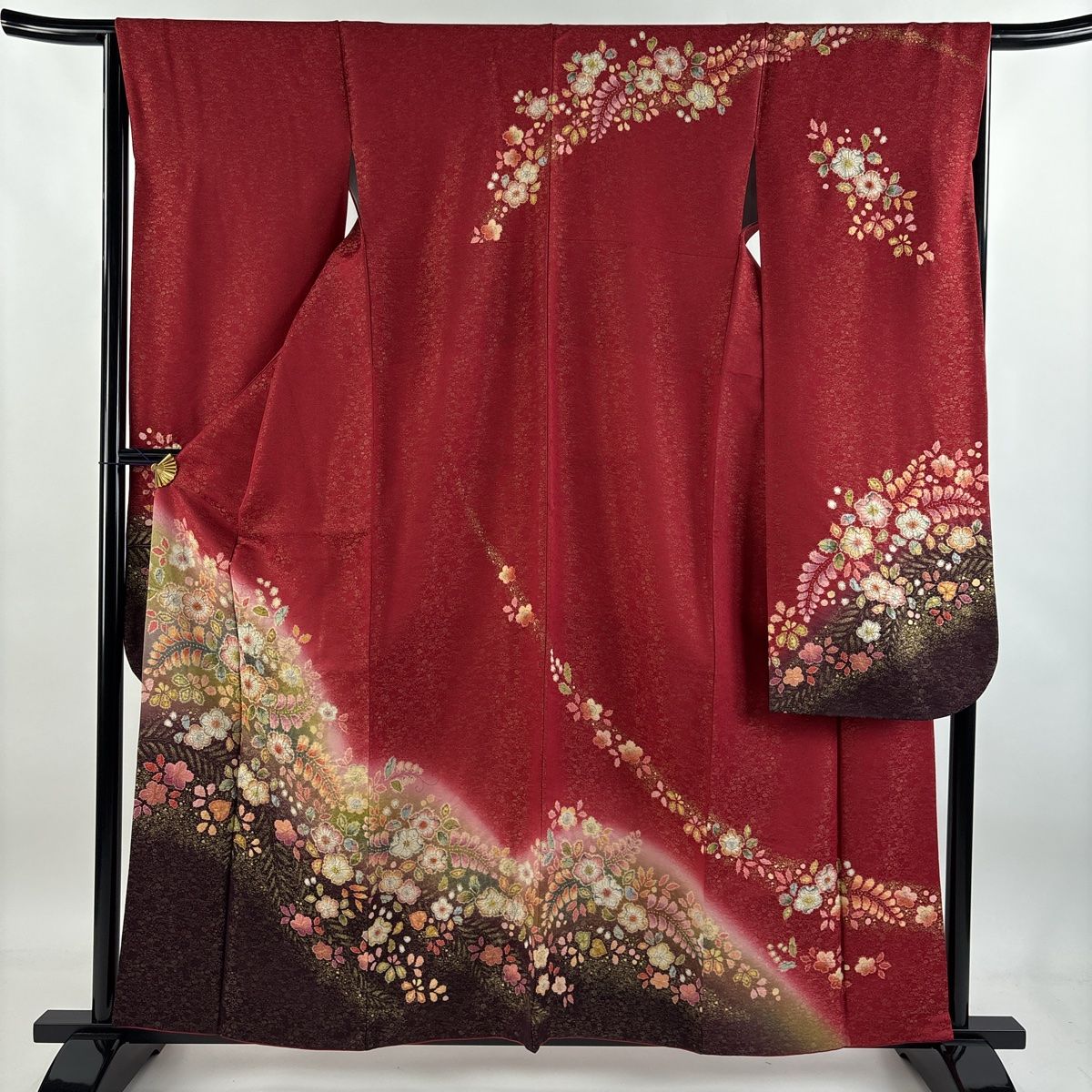 振袖 身丈160.5cm 裄丈63.5cm S 袷 徳永憲峯 落款 辻が花 金通し 金彩 赤 正絹