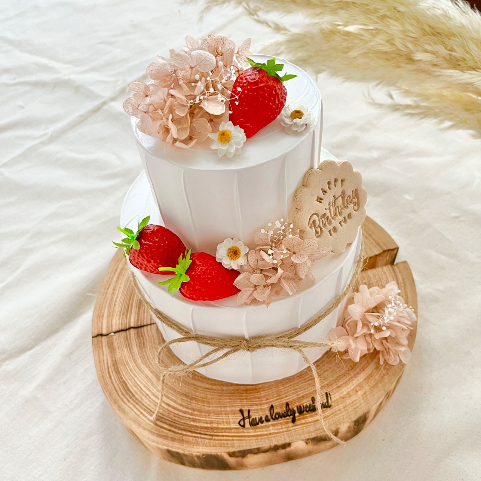 くすみピンクとホワイト紫陽花のクレイケーキ♡