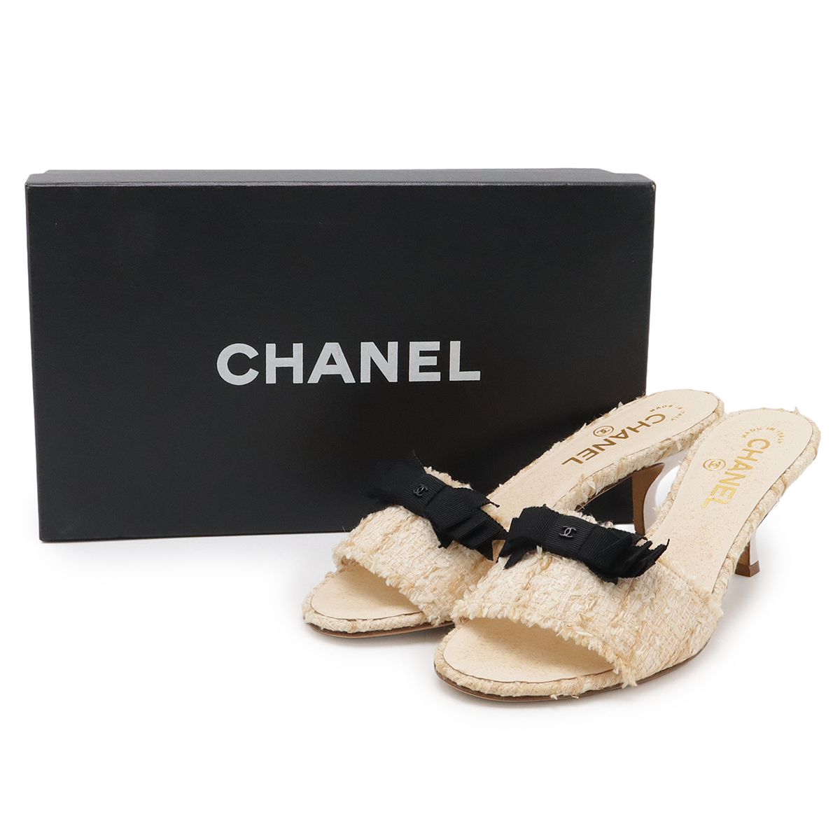 CHANEL シャネル リボン ツイード ココマーク ミュール サンダル