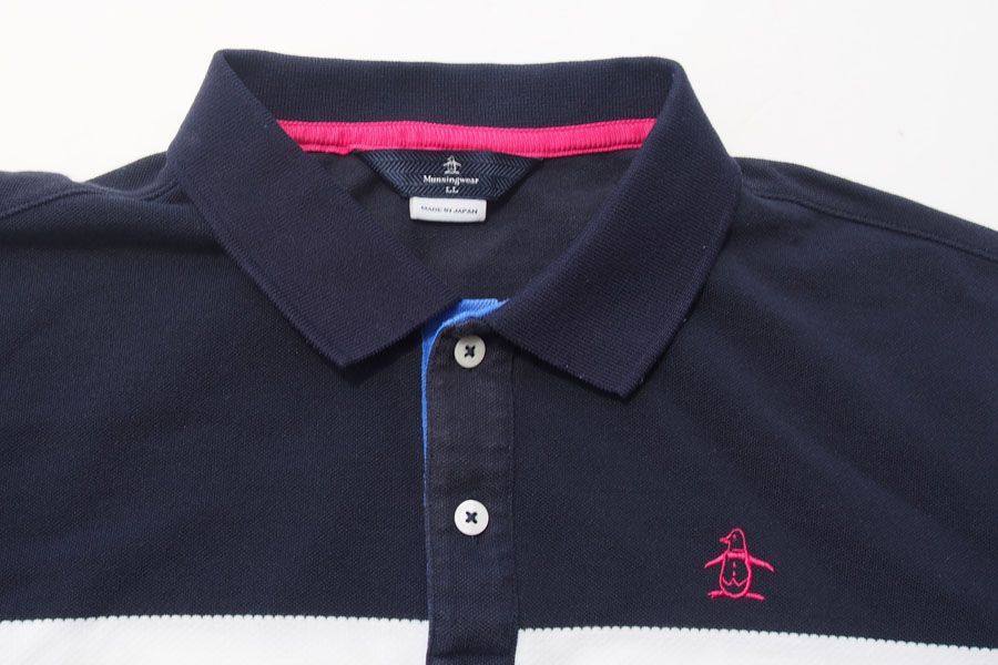中古】マンシングウェア｜Munsingwear｜メンズ刺繍入りライン柄半袖