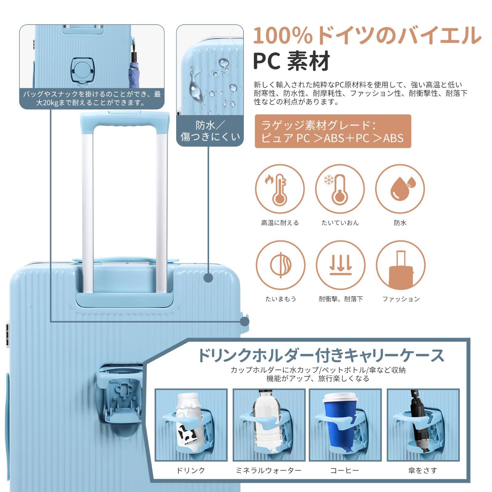 大人気 キャリーケース スーツケース 機内持ち込み フロントオープン 可愛い [Spyplan] 多機能 トップオープンパソコンケース アルミフレーム  キャスター ストッパー付きスーツケース キャリーバッグ カップホルダー付き キャスターロック付き 超軽量 ト - メルカリ