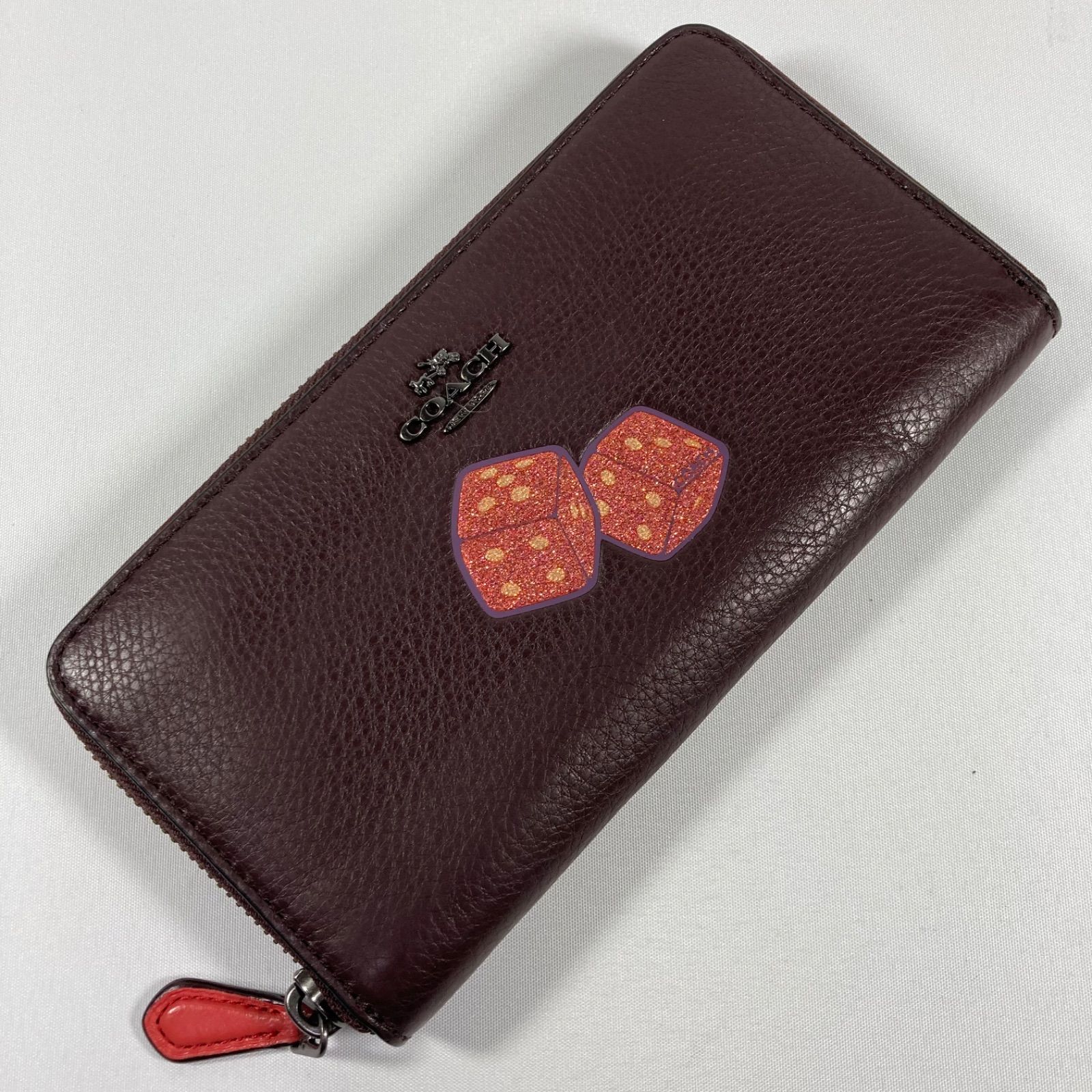 コーチ 長財布 COACH レザー サイコロ ダイス ラメグリッター アコーディオン ジップ 長財布 オックスブラッド