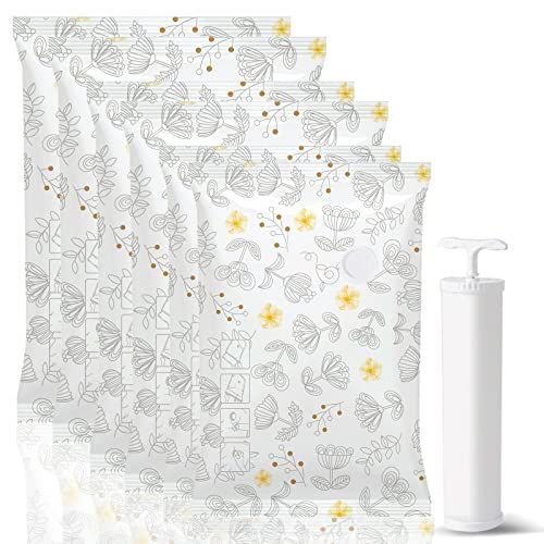 4.100×80cm 2枚 80×60cm 2枚 60×40cm 2枚_花柄 iMore 布団圧縮袋 6枚入【100×80cm2枚 80×60cm2枚 60×40cm2枚 ポンプ付き】 LLサイズ な収納力 ふとん圧縮袋 衣類圧縮袋 密封性高い あっしゅく袋