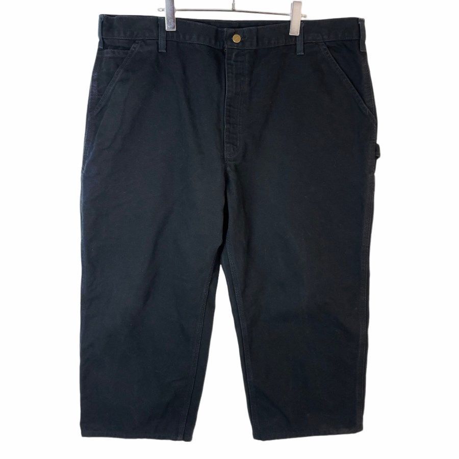 カーハートCarharttダックペインターパンツワークパンツカーペンターバギーワイド黒ブラック革タグレザーパッチ ヴィンテージ40709