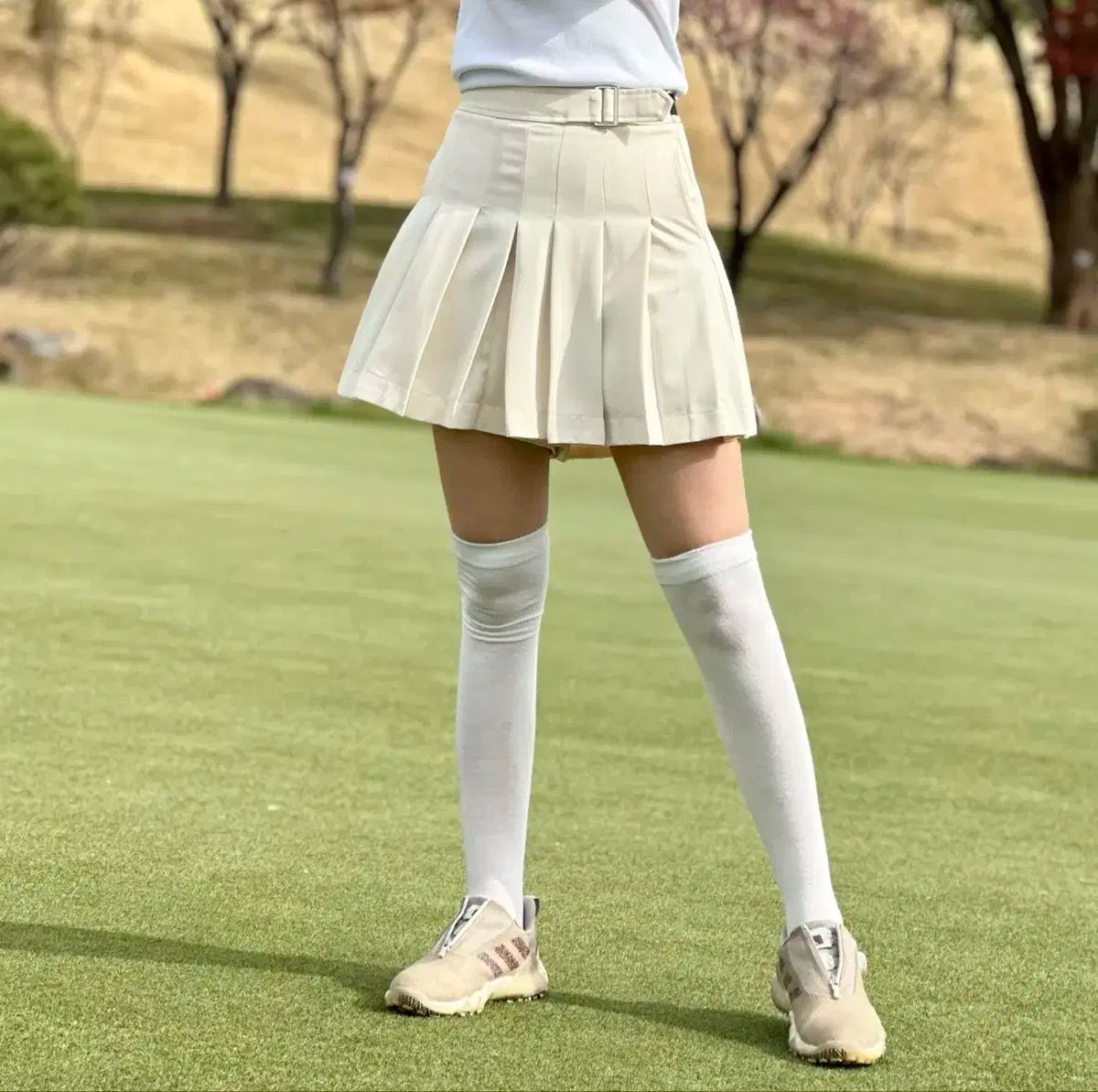 レディースゴルフウェア ベルト ディテール プリーツ キルター パンツ