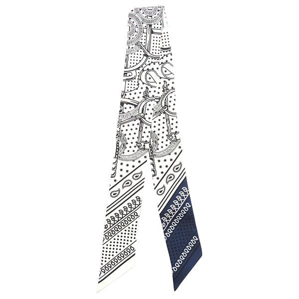 エルメス HERMES スカーフ ツイリー シルク ホワイト×マリン